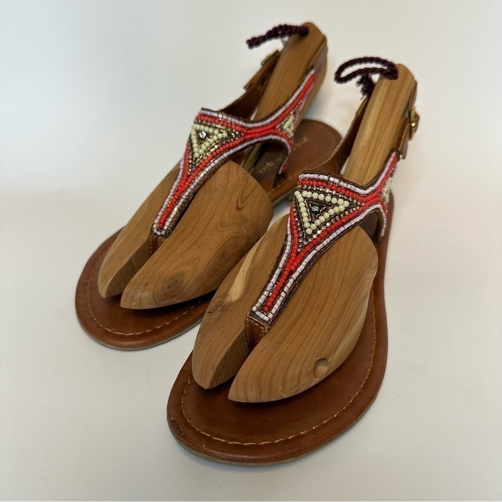Steve Madden Girl Womens 8.5M Faux Leather Beaded Back strap Thong Sandals Boho - Picture 7 of 16
